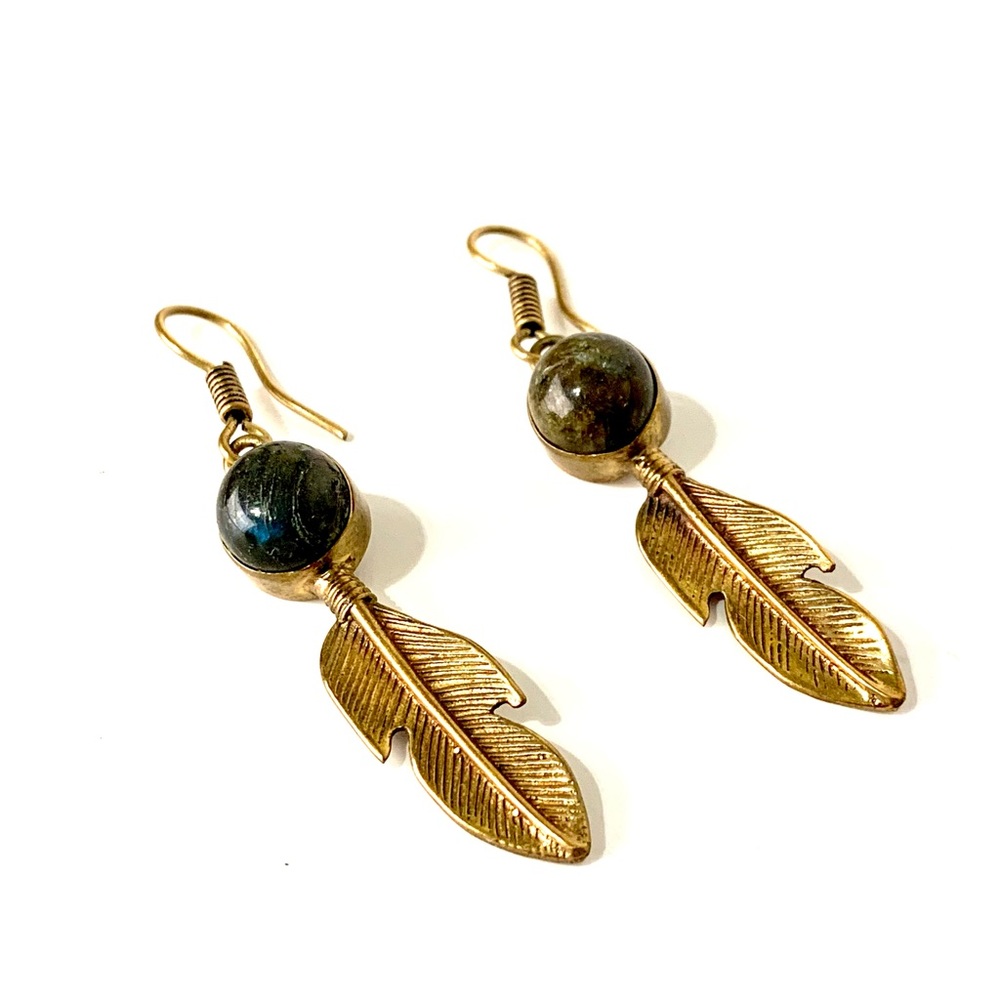 Labradorite Feather Earrings